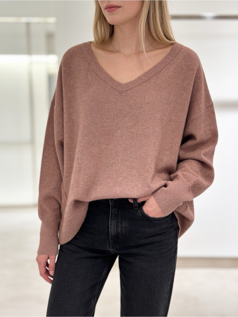 Lucky Brand Blush Pink Soft V-Neck Pullover Sweater XL Oversized Knit